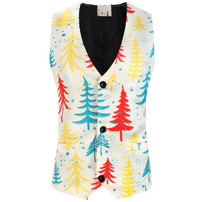 Gijs - Heren Kerst Gilet Getailleerd met All-over Kerstman Print en Knopen