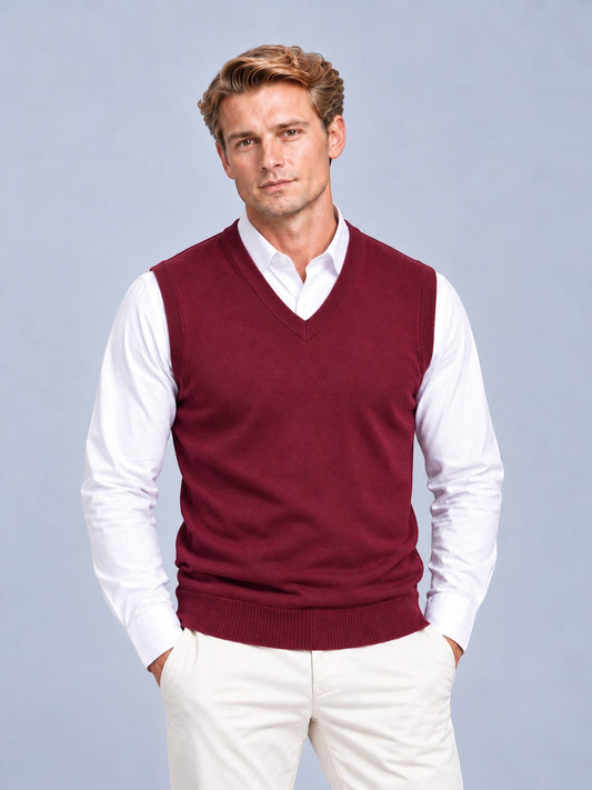 Gijs - Heren Spencer Gebreid in Nette Stijl met V-hals en Ribboorden