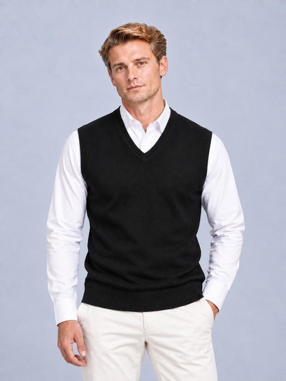 Gijs - Heren Spencer Gebreid in Nette Stijl met V-hals en Ribboorden