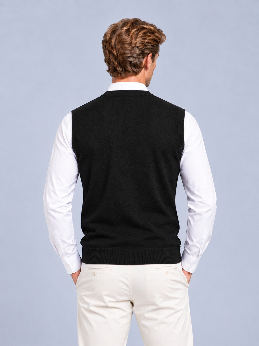 Gijs - Heren Spencer Gebreid in Nette Stijl met V-hals en Ribboorden