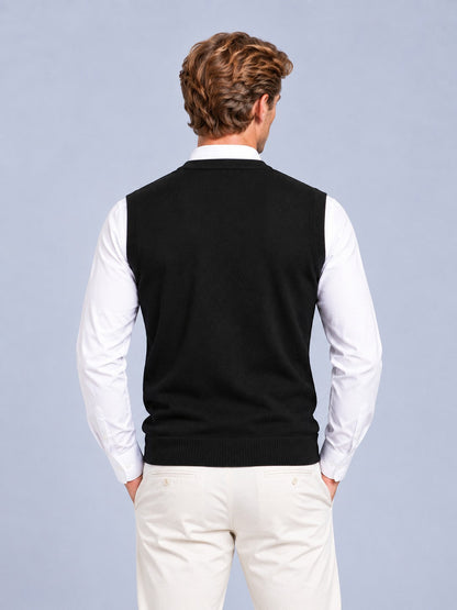 Gijs - Heren Spencer Gebreid in Nette Stijl met V-hals en Ribboorden