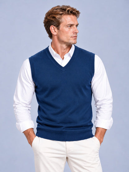 Gijs - Heren Spencer Gebreid in Nette Stijl met V-hals en Ribboorden