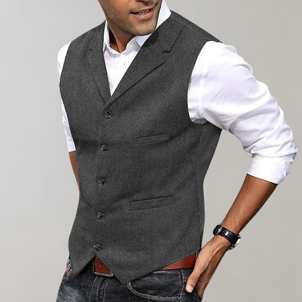 Gilet Heren - Klassiek Visgraat met Revers | Slim Fit