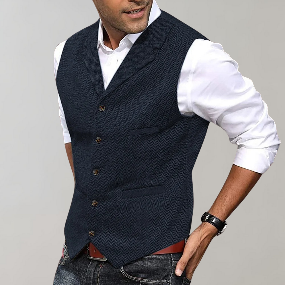 Gilet Heren - Klassiek Visgraat met Revers | Slim Fit
