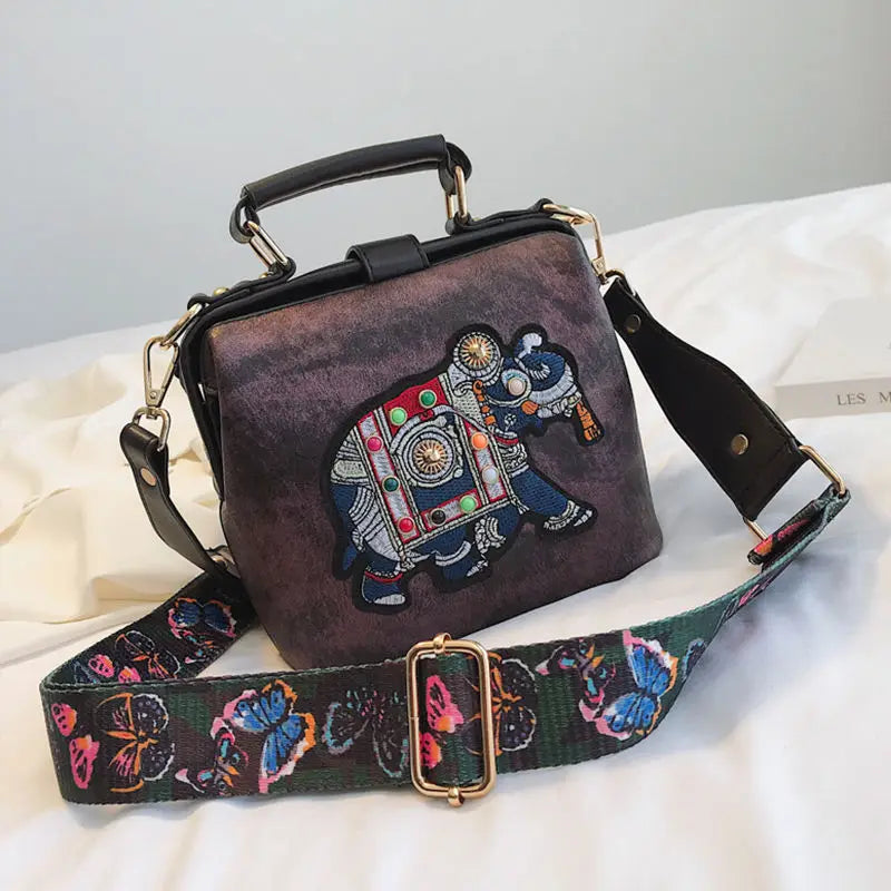 Tas Dames - Crossbody met Geborduurde Olifant en Brede Riem | Boho