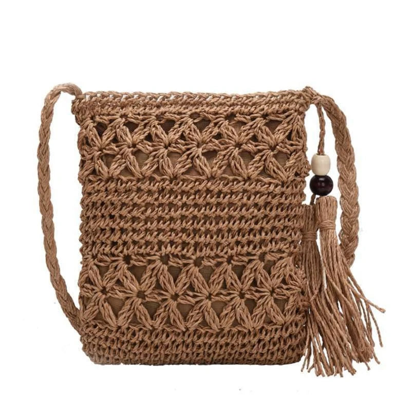 Tas Dames - Gevlochten Crossbody met Kwast en Kralendetail | Boho
