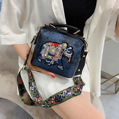Tas Dames - Crossbody met Geborduurde Olifant en Brede Riem | Boho
