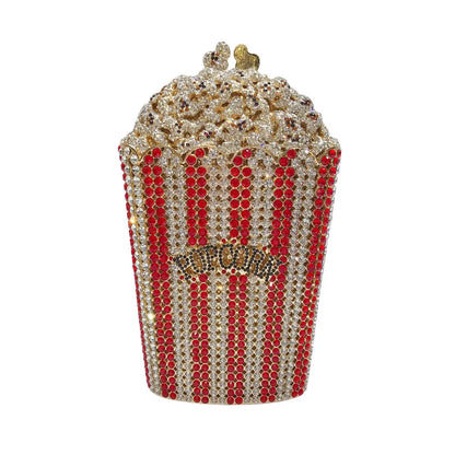 Avondtasje Dames - Popcorn Tas met Strass en Gouden Ketting | Feest