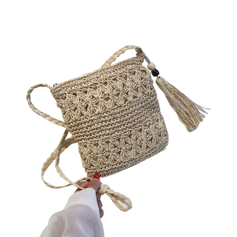 Tas Dames - Gevlochten Crossbody met Kwast en Kralendetail | Boho