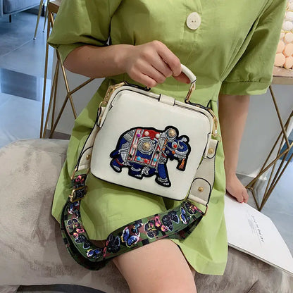 Tas Dames - Crossbody met Geborduurde Olifant en Brede Riem | Boho