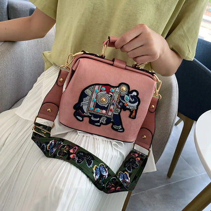Tas Dames - Crossbody met Geborduurde Olifant en Brede Riem | Boho