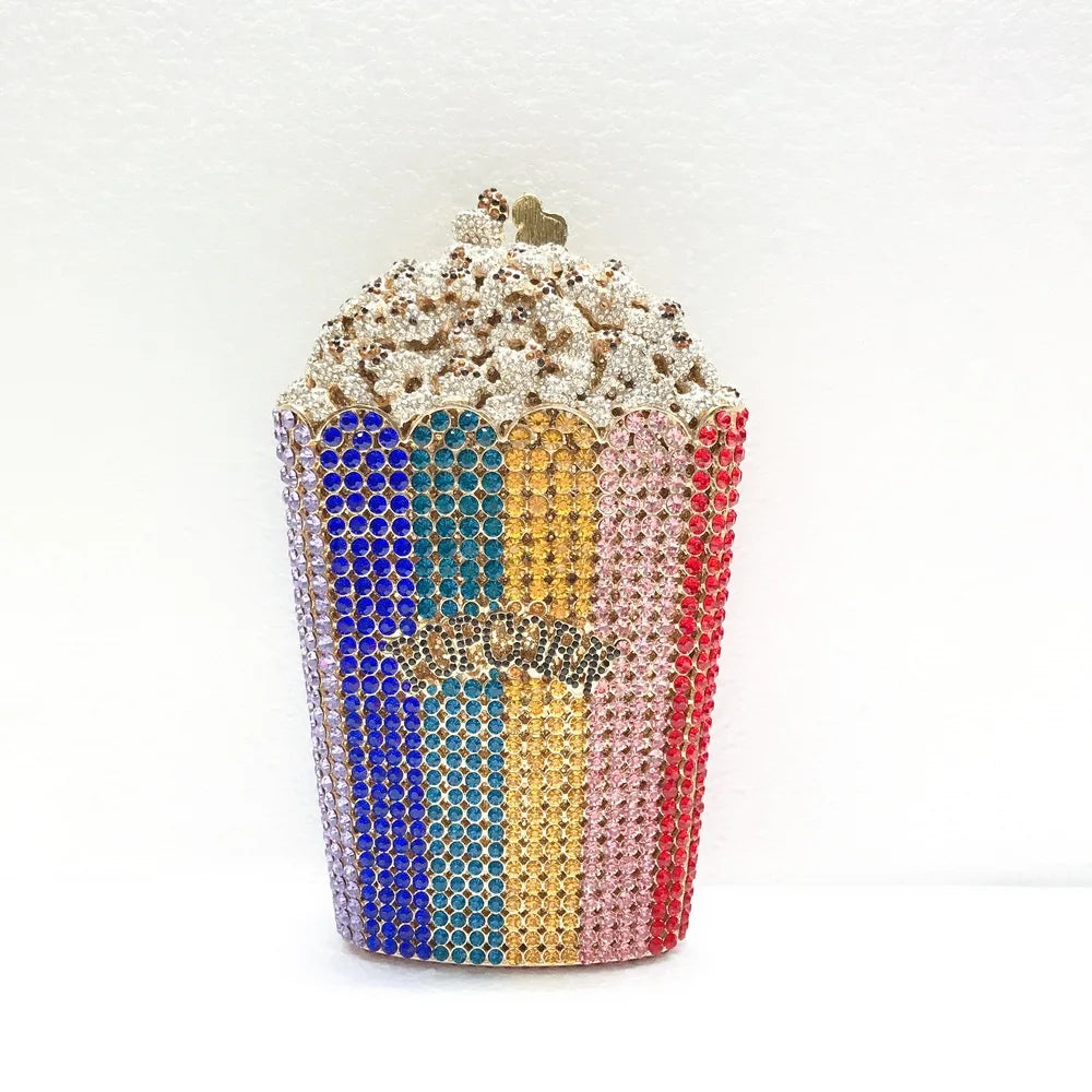 Avondtasje Dames - Popcorn Tas met Strass en Gouden Ketting | Feest