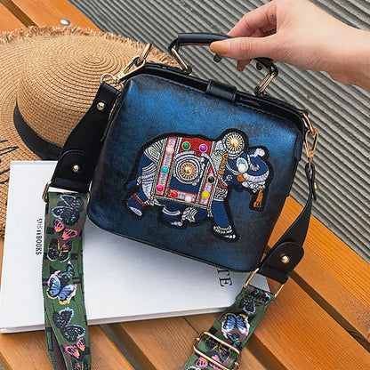 Tas Dames - Crossbody met Geborduurde Olifant en Brede Riem | Boho