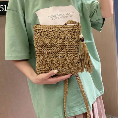 Tas Dames - Gevlochten Crossbody met Kwast en Kralendetail | Boho
