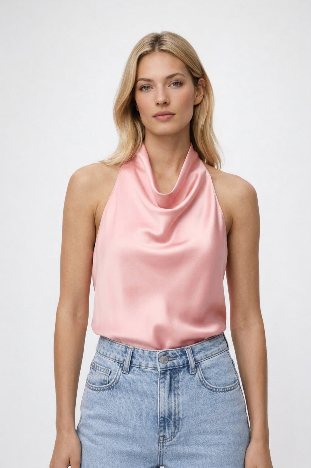 Halter Top Dames - Glanzend met Draperie en Open Rug