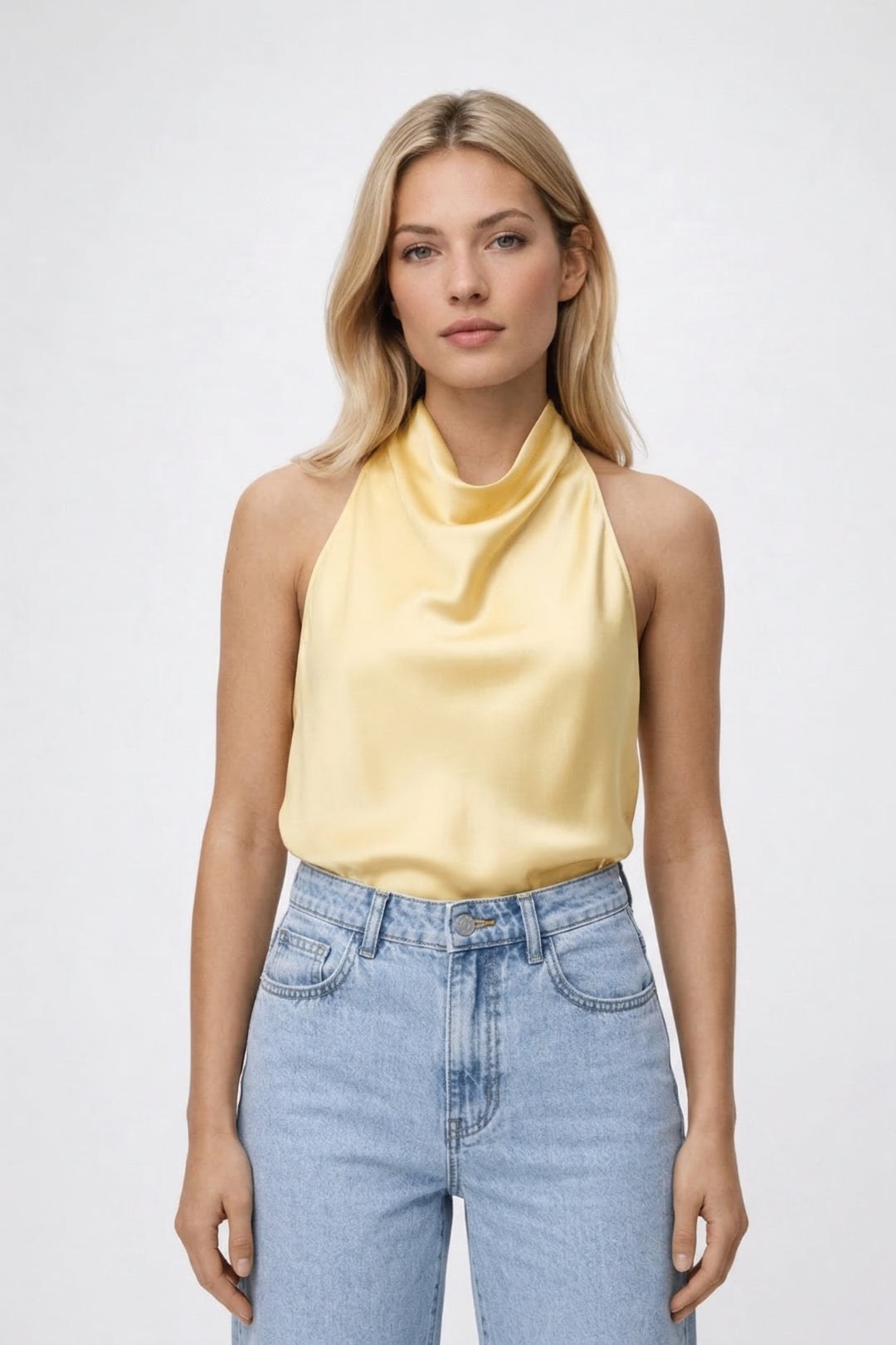 Halter Top Dames - Glanzend met Draperie en Open Rug