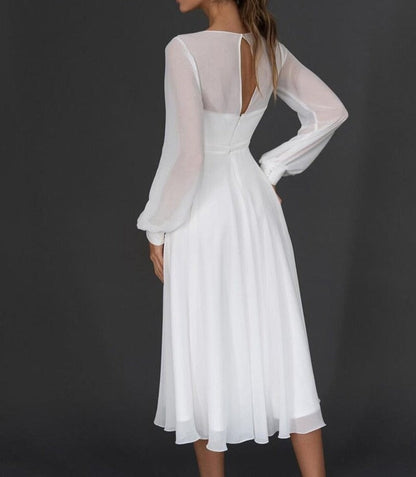 Hanna - Elegante Bruiloft Gastenjurk Dames met Diepe V-hals en Lange Mouwen