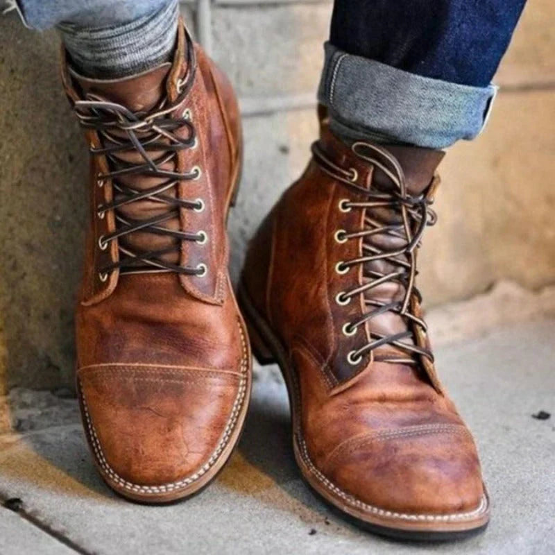 Schoenen Heren - Casual Enkellaarzen met Vetersluiting | Klassiek