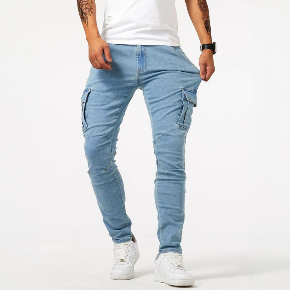 Jeans Heren - Slim Fit met Cargo Zijzakken en Kniepanelen | Modern
