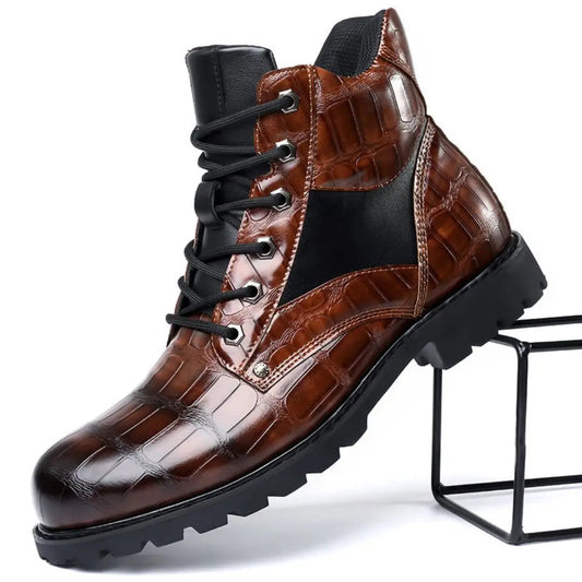 Enkellaarzen Heren - Croco Print met Vetersluiting | Chique