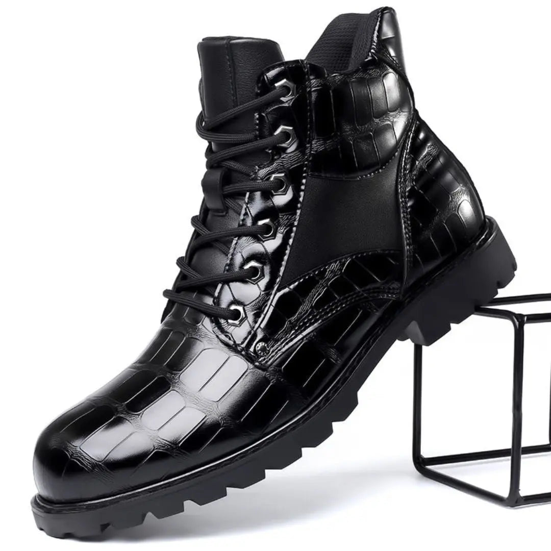 Enkellaarzen Heren - Croco Print met Vetersluiting | Chique