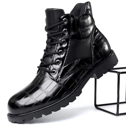 Enkellaarzen Heren - Croco Print met Vetersluiting | Chique
