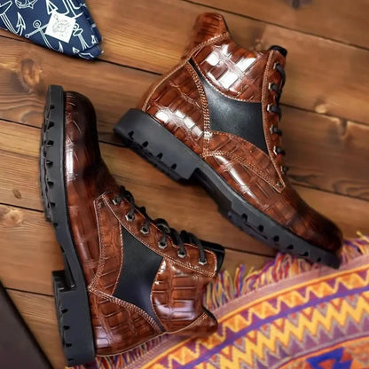 Enkellaarzen Heren - Croco Print met Vetersluiting | Chique