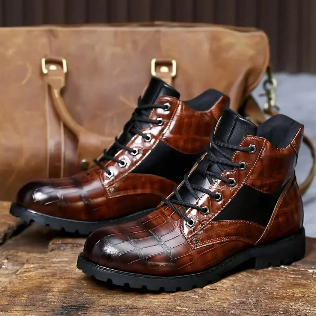 Enkellaarzen Heren - Croco Print met Vetersluiting | Chique