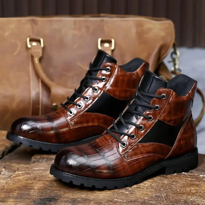 Enkellaarzen Heren - Croco Print met Vetersluiting | Chique