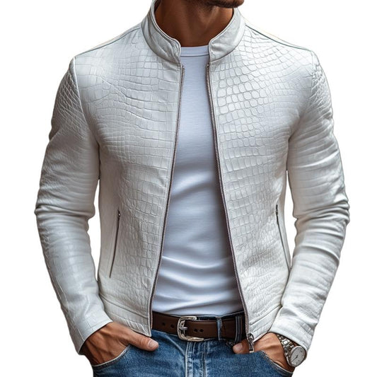 Jas Heren - Biker Stijl met Slangenprint en Opstaande Kraag | Elegant
