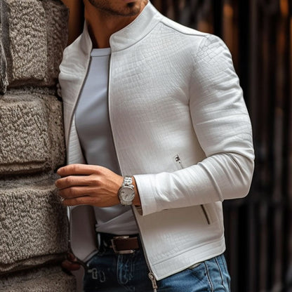 Jas Heren - Biker Stijl met Slangenprint en Opstaande Kraag | Elegant