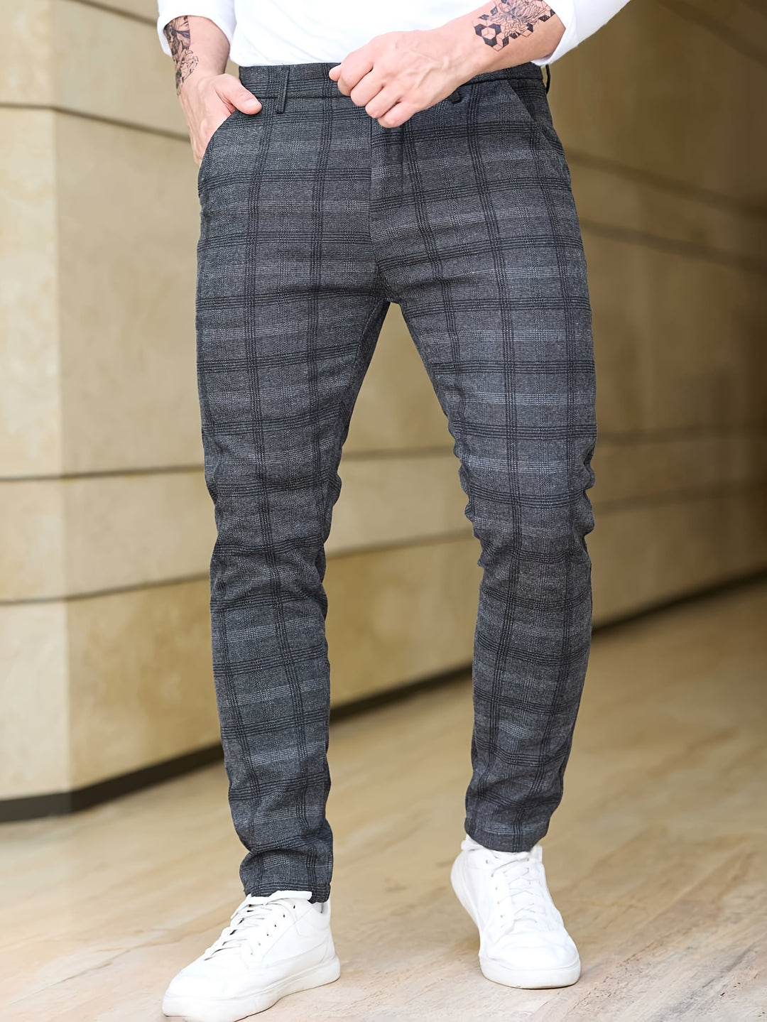 Pantalon Heren - Slim Fit Geruit Patroon met Zijzakken | Klassiek