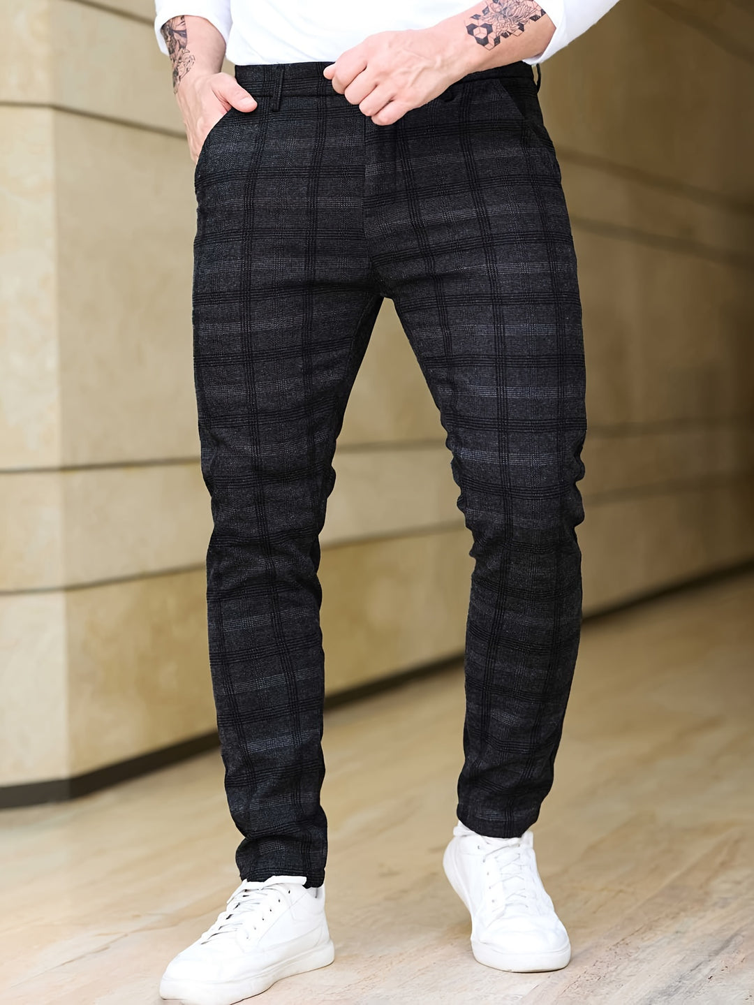 Pantalon Heren - Slim Fit Geruit Patroon met Zijzakken | Klassiek