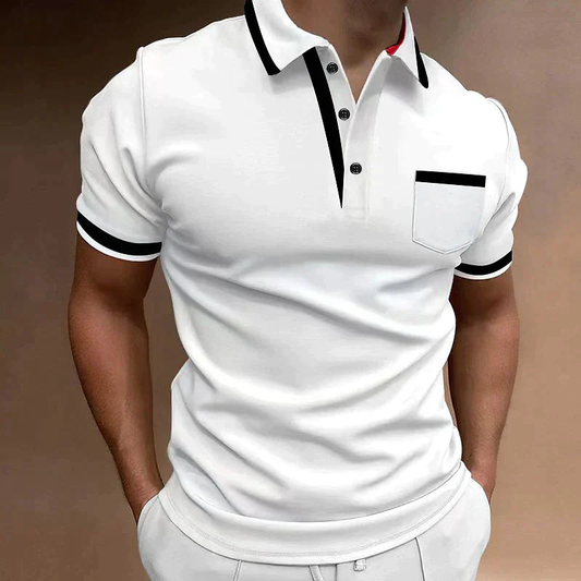 T Shirt Heren - Slim Fit Polo met Contrastbies en Borstzakje | Casual