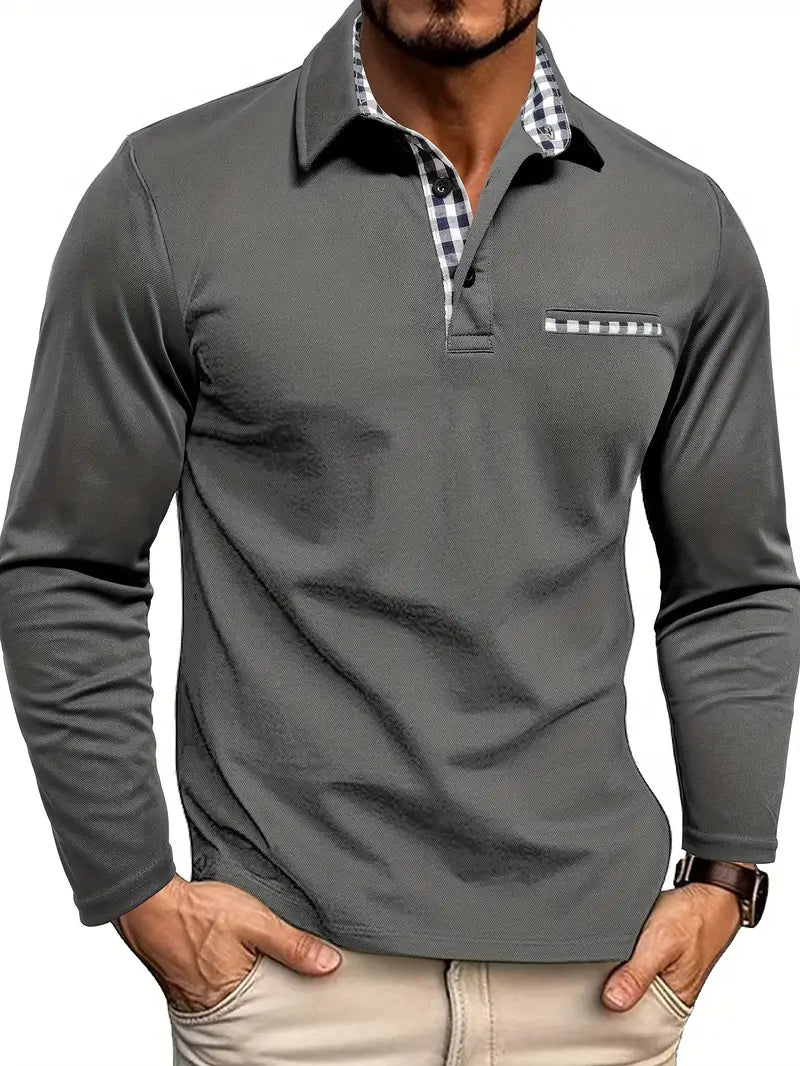 Polo Heren - Rekbaar Fit met Lange Mouwen en Ruitdessin | Casual