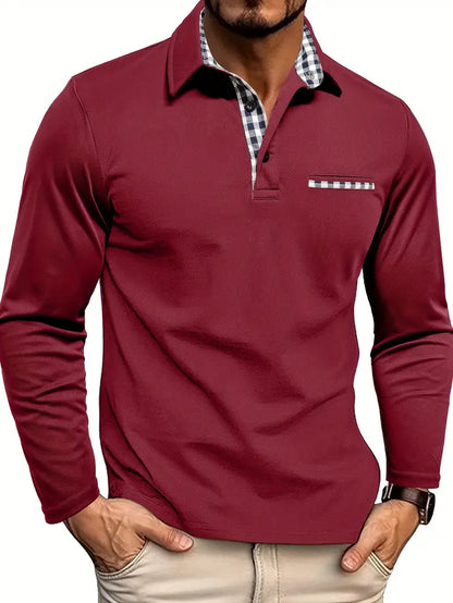 Polo Heren - Rekbaar Fit met Lange Mouwen en Ruitdessin | Casual