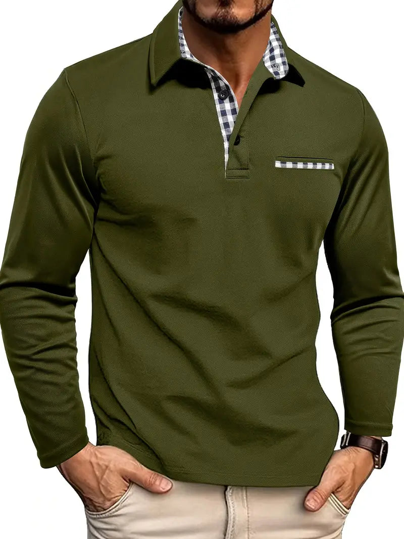 Polo Heren - Rekbaar Fit met Lange Mouwen en Ruitdessin | Casual
