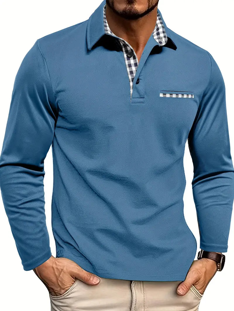 Polo Heren - Rekbaar Fit met Lange Mouwen en Ruitdessin | Casual
