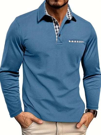 Polo Heren - Rekbaar Fit met Lange Mouwen en Ruitdessin | Casual