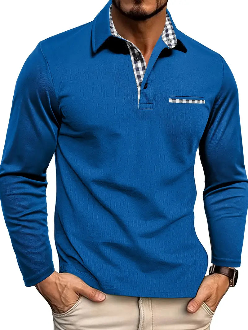 Polo Heren - Rekbaar Fit met Lange Mouwen en Ruitdessin | Casual
