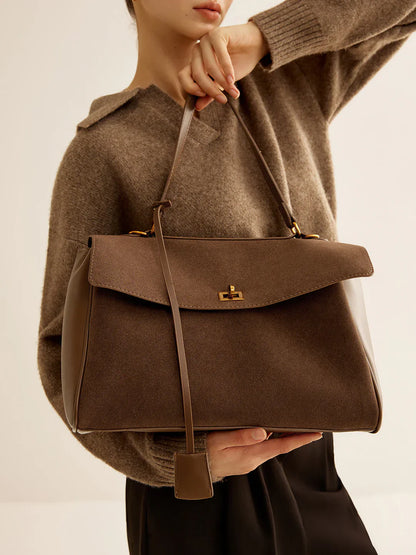 Tas Dames - Gestructureerde Klep Handtas met Draaislot en Schouderriem