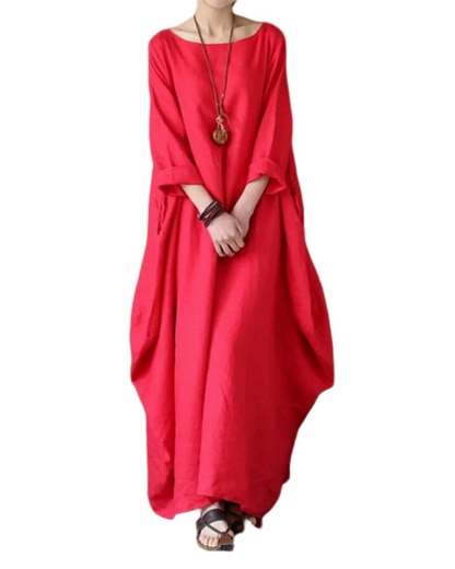 Ira - Boho Linnen Maxi Jurk Dames met Vleermuismouwen en Oversized Silhouet