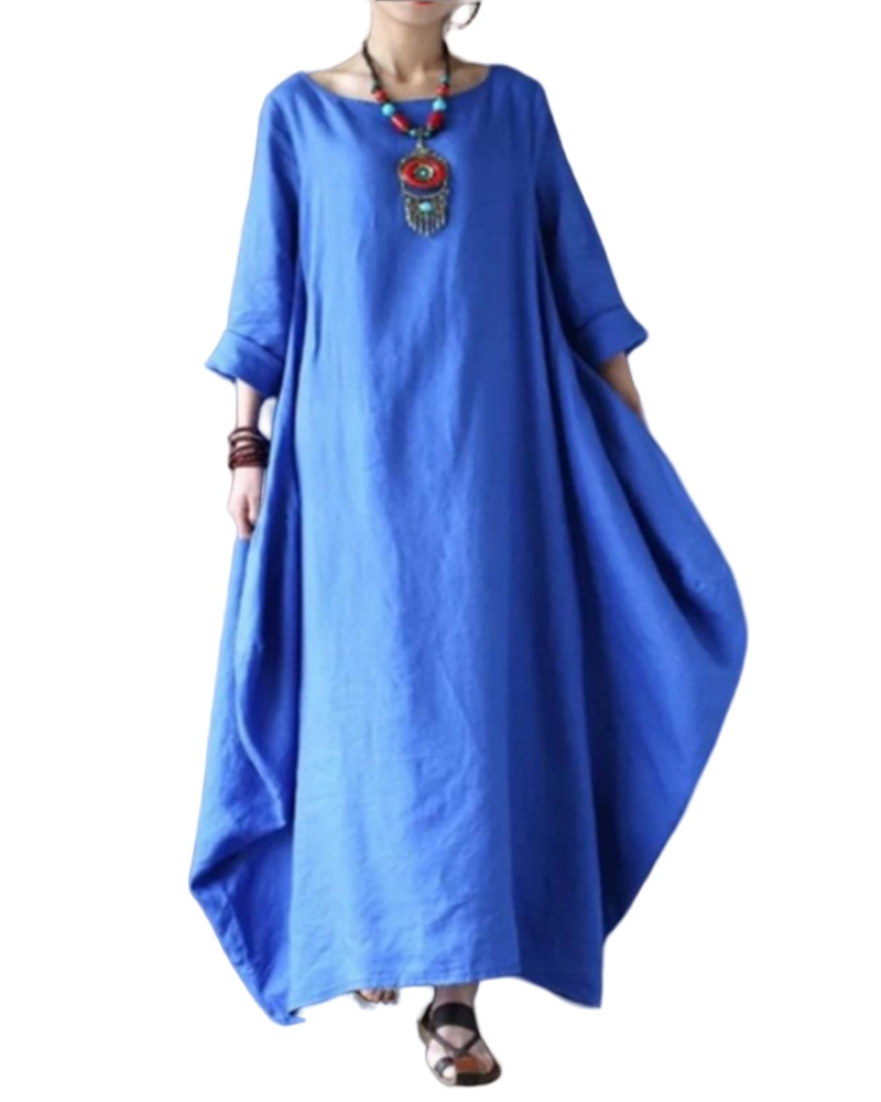 Ira - Boho Linnen Maxi Jurk Dames met Vleermuismouwen en Oversized Silhouet