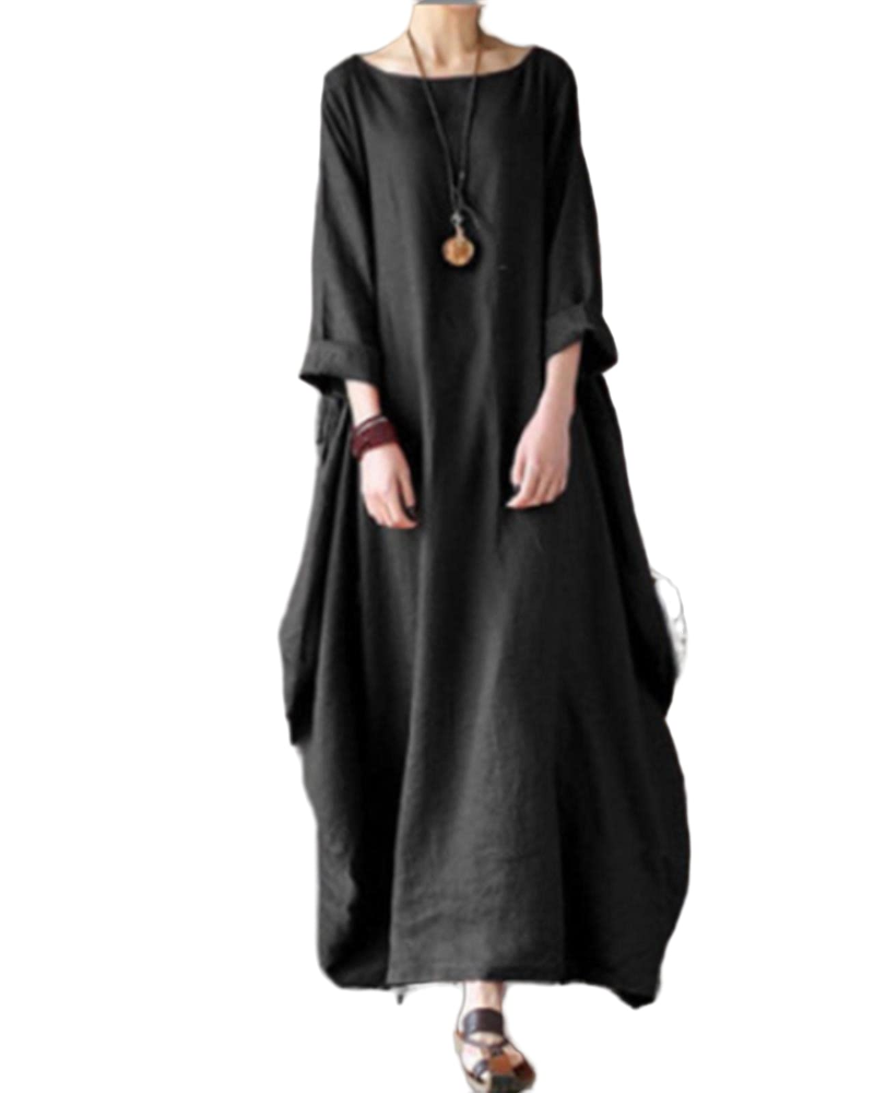 Ira - Boho Linnen Maxi Jurk Dames met Vleermuismouwen en Oversized Silhouet