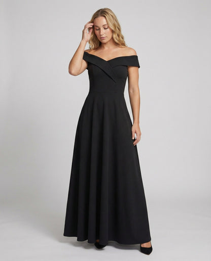 Ira - Elegante Bruiloft Gastenjurk Dames met Off-Shoulder Hals en Uitwaaierende Rok