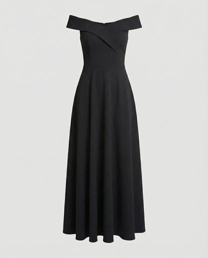 Ira - Elegante Bruiloft Gastenjurk Dames met Off-Shoulder Hals en Uitwaaierende Rok
