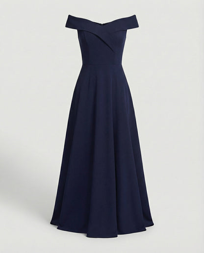 Ira - Elegante Bruiloft Gastenjurk Dames met Off-Shoulder Hals en Uitwaaierende Rok