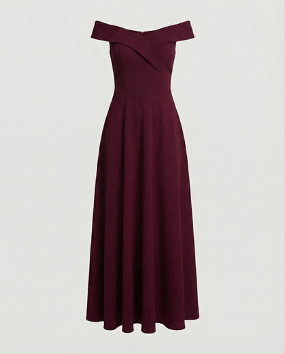 Ira - Elegante Bruiloft Gastenjurk Dames met Off-Shoulder Hals en Uitwaaierende Rok