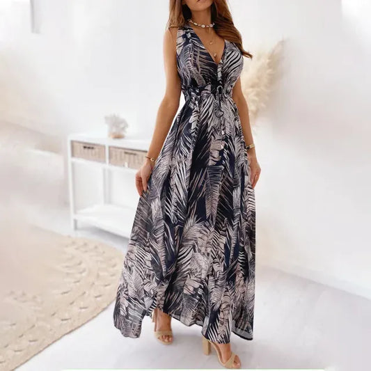 Iris - Boho Bruiloft Gastenjurk Dames met Diepe V-hals en Tropische Print
