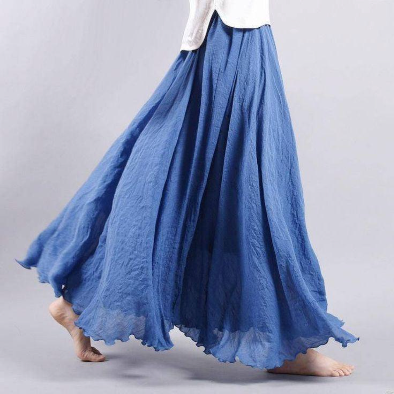 Iris - Boho Linnen Maxi Rok Dames met Wijde Zwaaiende Zoom en Elastische Taille